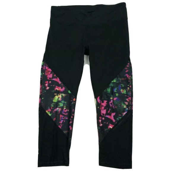 Fabletics Pants - Fabletics Black And Colorful Mesh Capri